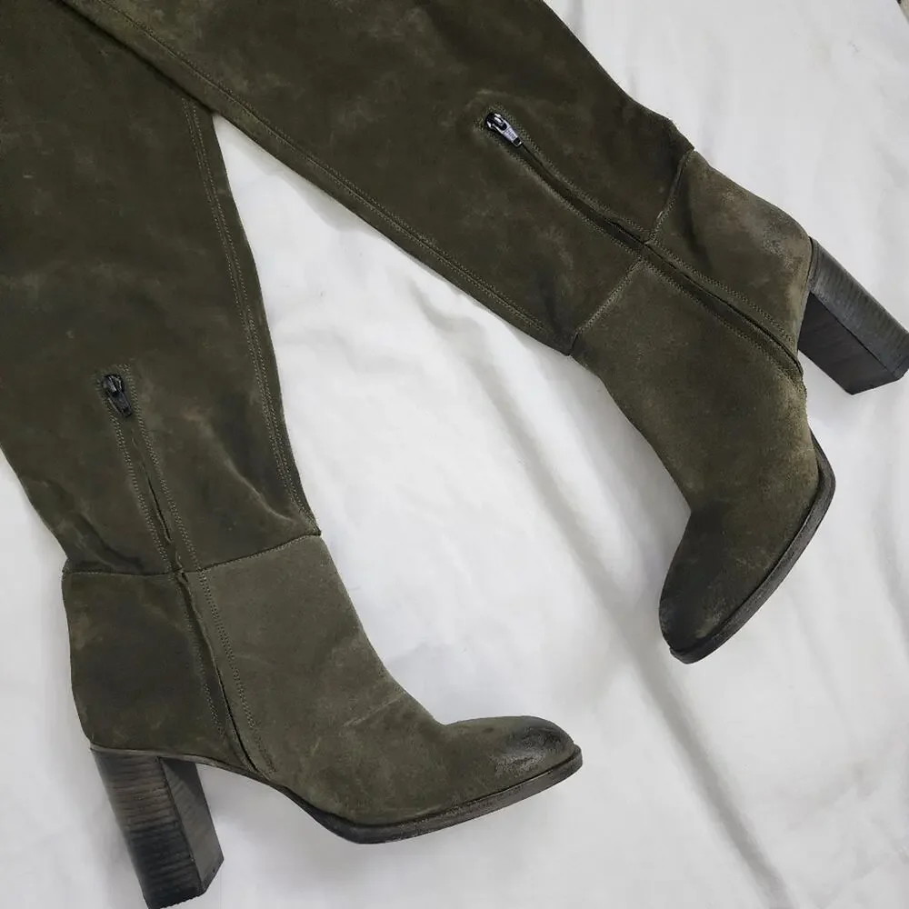 Free People Dakota Slouchy Suede Over The Knee Boots Moss Green EU 40 US 9.5 10
